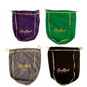 Lot of 4 Crown Royal Bags Mixed Colors Purple Green Gray Black collection bags